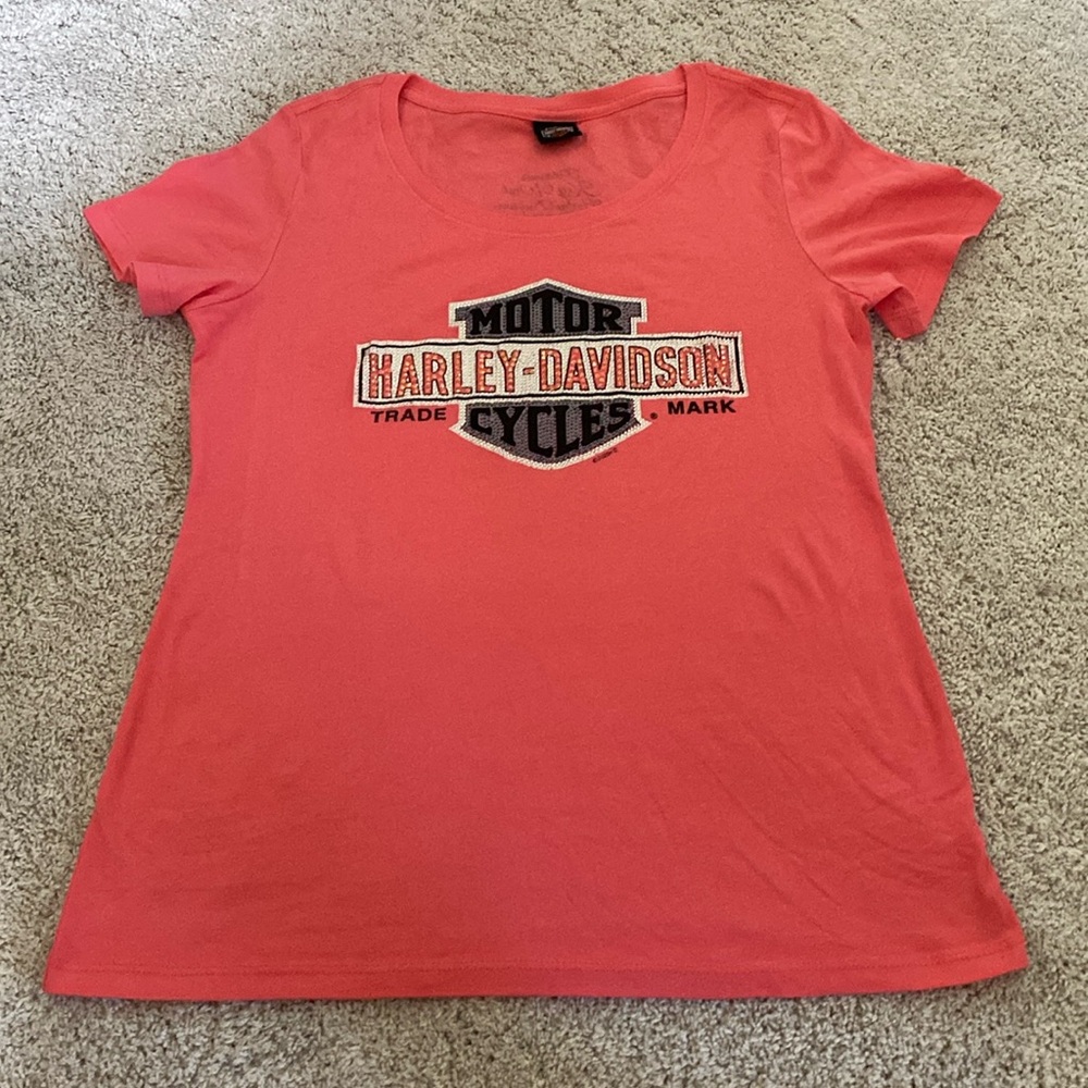 Harley Davidson bright coral tee, L